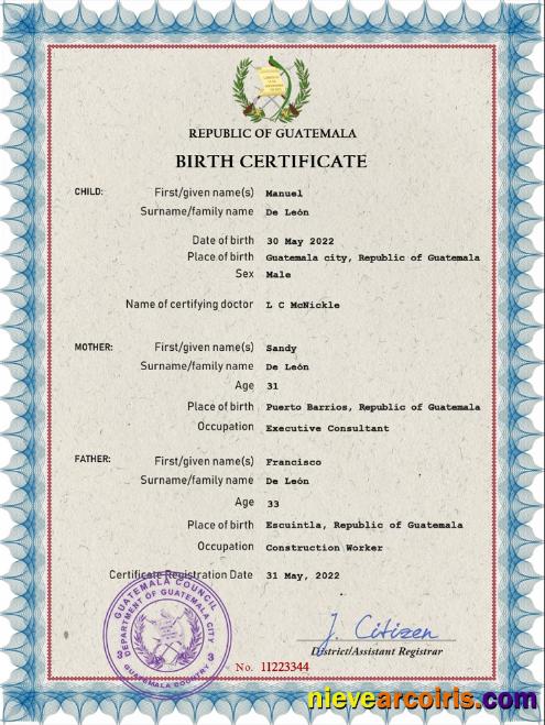 Guatemala vital record birth certificate